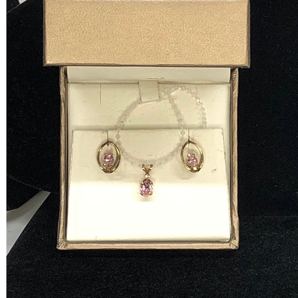 Pink Tourmaline 14 KGF earrings and pendant - Picture 2 of 3